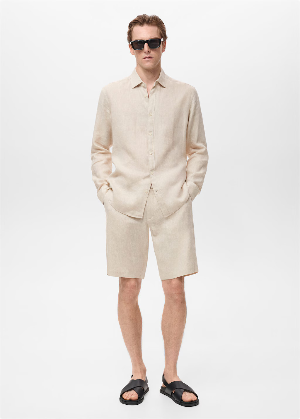 Linen 100% shirt sand - Man - M - MANGO MAN | Mango (US/MX/AU)
