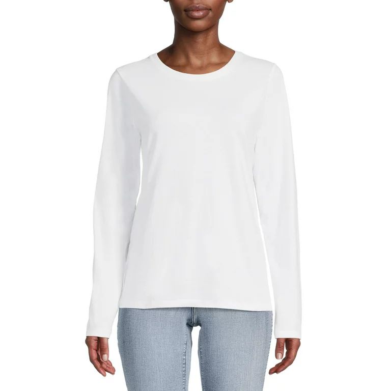 Time And Tru Women's Crewneck Tee with Long Sleeves - Walmart.com | Walmart (US)