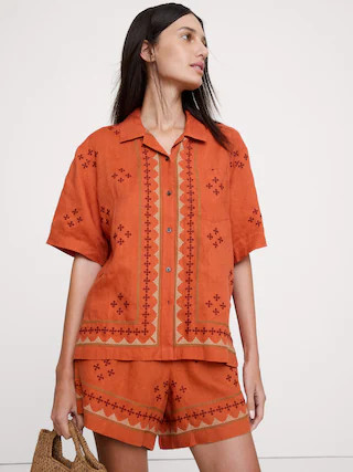 Embroidered Linen Resort Shirt | Banana Republic (US)