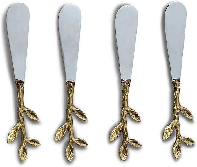 India Handicrafts Leaf Gold Tone 6 inch Stainless Steel Metal Cheese Knife Spreaders Set of 4 | Amazon (US)