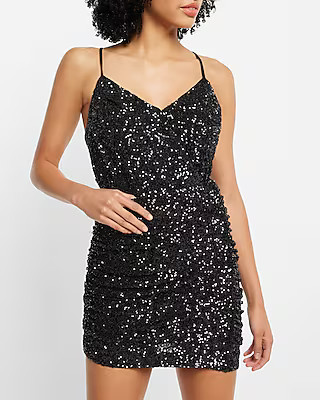 Super High Waisted Sequin Ruched Side Mini Skirt | Express
