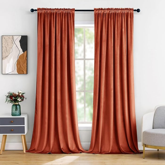 MIULEE Burnt Orange Velvet Curtains Thermal Insulated Blackout Curtain Fall Drapes for Bedroom Li... | Amazon (US)