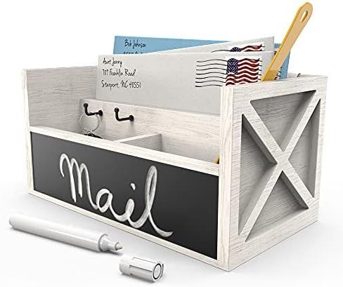 ALBEN Farmhouse Mail Sorter with Chalkboard- Wooden Farmhouse Style Mail Holder for Countertops with | Amazon (US)