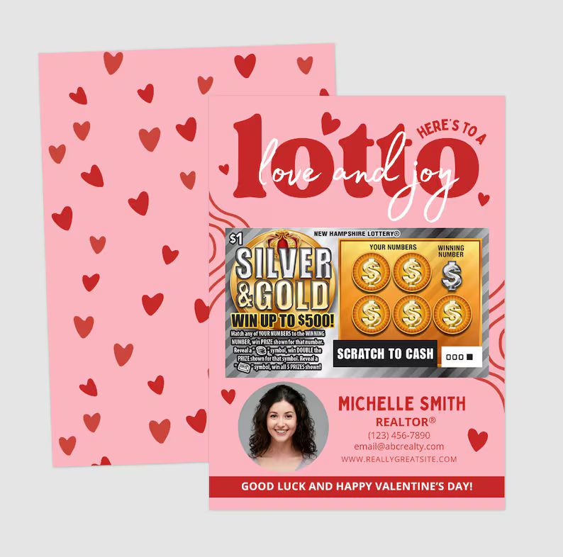 Printed Valentine's Day Lotto Cards Real Estate, Insurance, Mortgage 50 Custom Cards Here's to A ... | Etsy (US)
