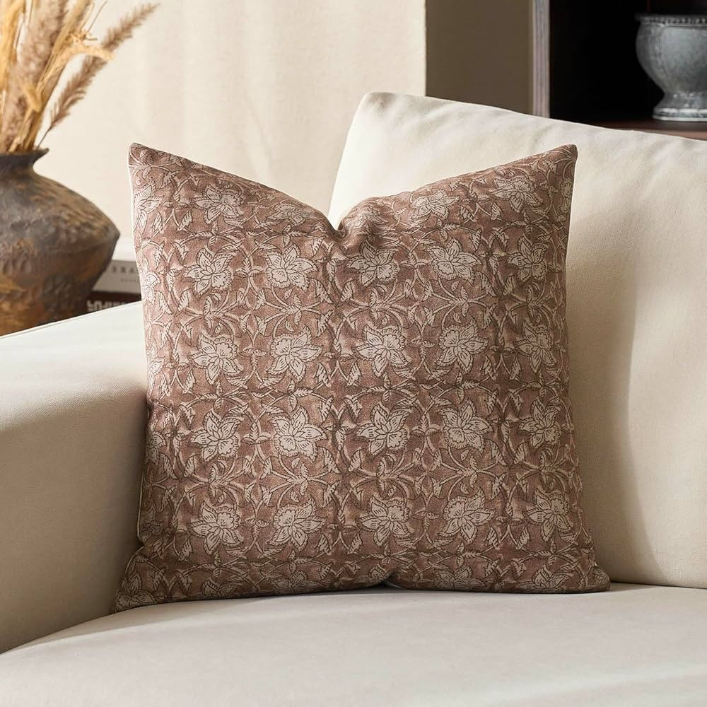 DOMVITUS Floral Pillow Covers 20x20 Throw Pillow Covers Block Print Vintage Decorative Neutral Pi... | Amazon (US)