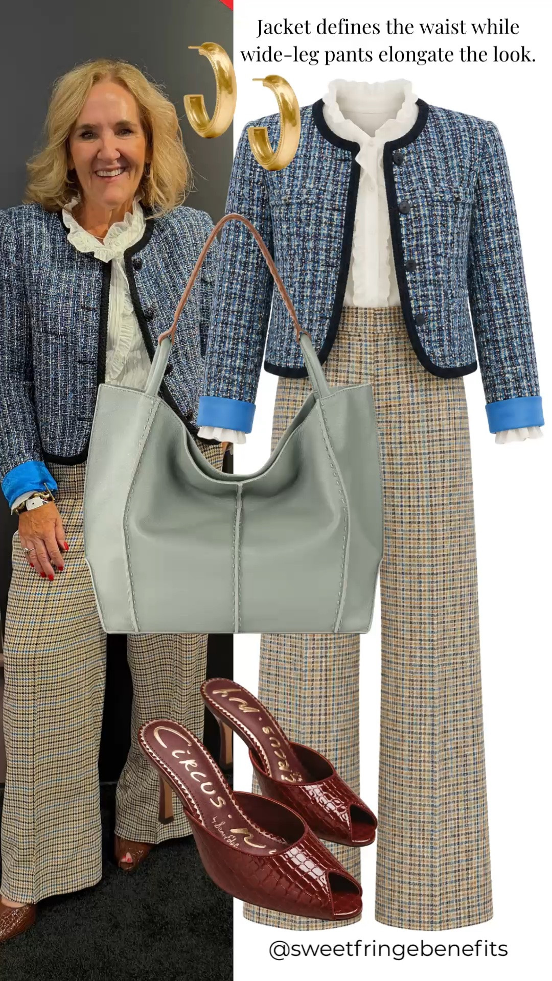 I have to say, I really like this combination. I’m wearing a size 10 in the jacket, a medium in the pants that I had hemmed 3 inches, and a medium in the white blouse.

#LTKootd #LTKOver40 #LTKWorkwear