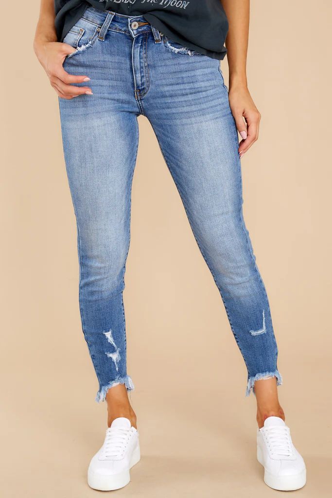In My Zone Medium Wash Distressed Skinny Jeans | Red Dress 