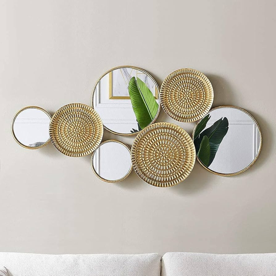 Oakrain Home Decor Metal Wall Decor with Multi Circle Plates Mirror, Large Modern Wall Art Sculpt... | Amazon (US)