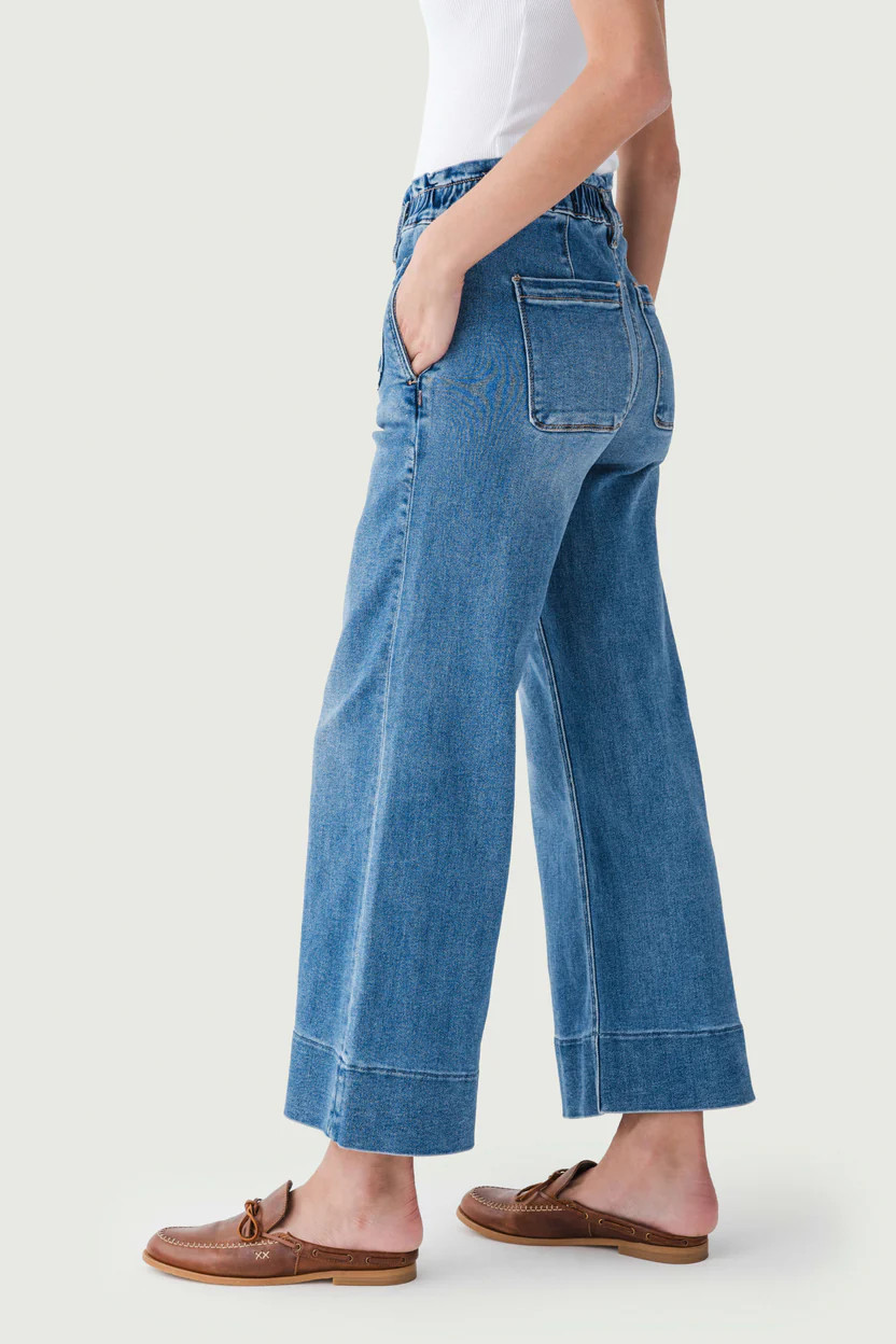 Risen Maeve High Rise Elastic Patch Pocket Jeans | Social Threads
