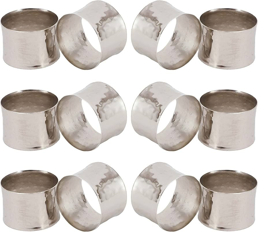 Handmade Round Hammered Silver Napkin Rings Holder for Dinning Table Parties Everyday, Set of 12 | Amazon (US)