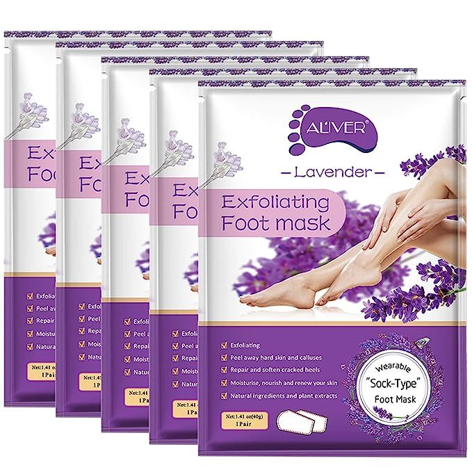 Foot Peel Mask 5 Pack, Lavender Exfoliating Foot Masks, Natural Exfoliator for Dry Dead Skin, Cal... | Amazon (US)