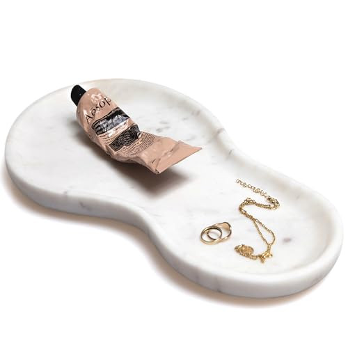 Large Curved Edge Marble Tray 14" x 7.8" – Natural Stone Vanity Tray for Perfume & Jewelry, Ele... | Amazon (US)