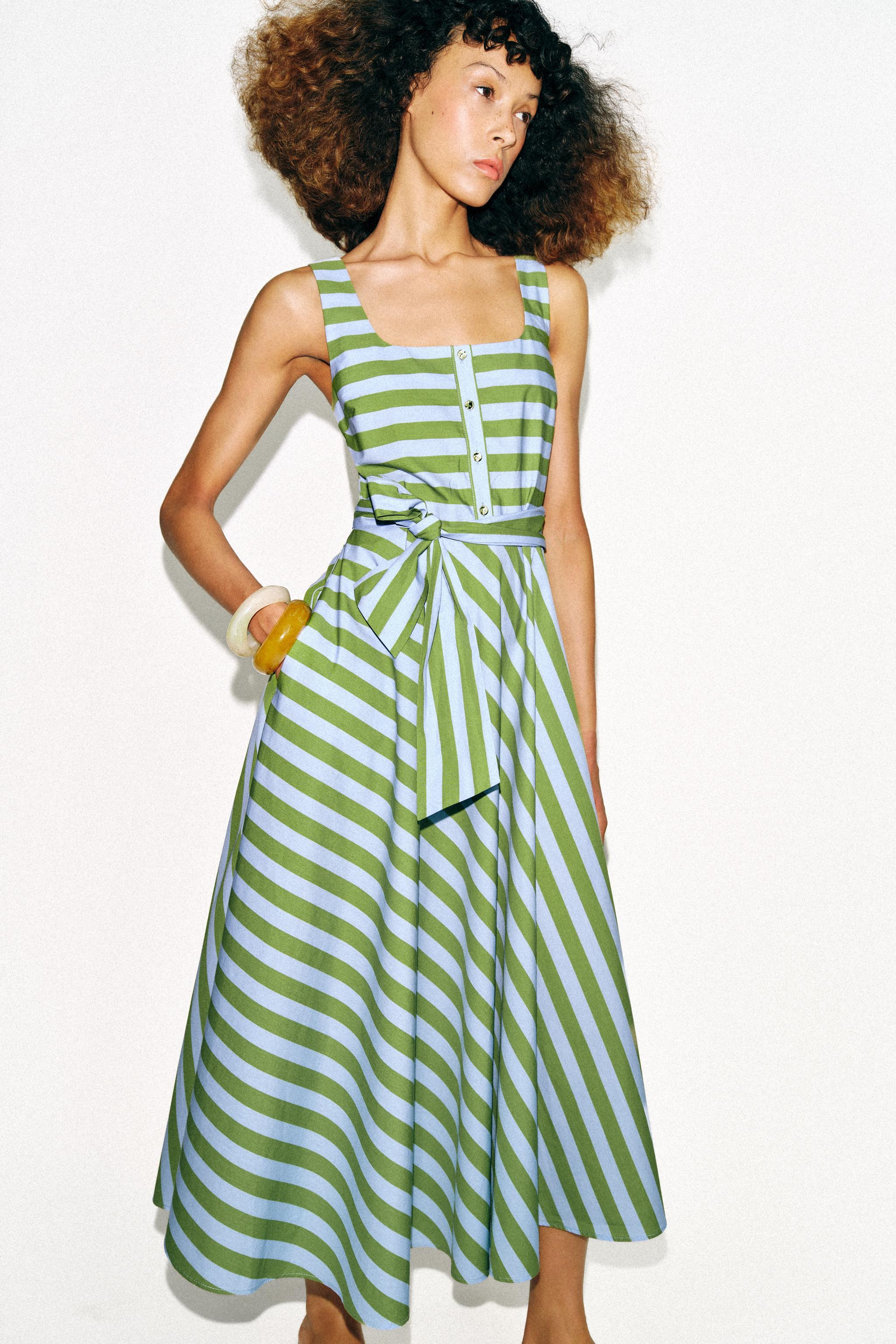STRIPED BELTED MIDI DRESS | Zara US