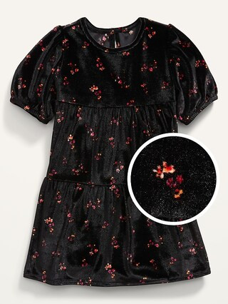 Puff-Sleeve Velvet Dress for Toddler Girls | Old Navy (US)