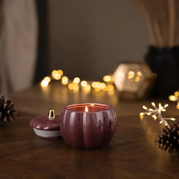Mulberry & Rhubarb Ceramic Pumpkin Candle | Dunelm
