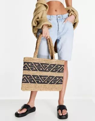 ASOS DESIGN tote with monogram detail in natural paper straw | ASOS (Global)