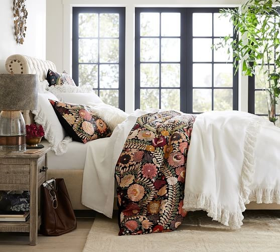 Helena Embroidered Floral Percale Duvet Cover & Shams | Pottery Barn (US)