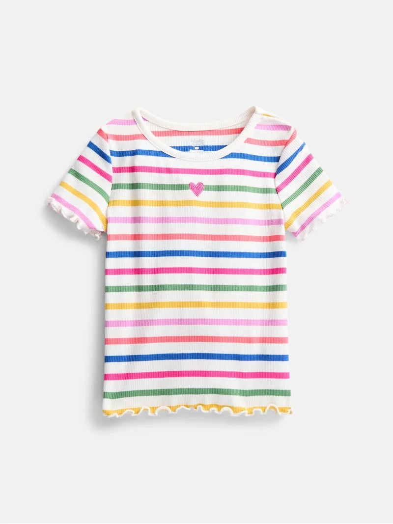 Wonder Nation Toddler Girls' Ribbed Tee with Short Sleeves, Sizes 18M-5T | Walmart (US)