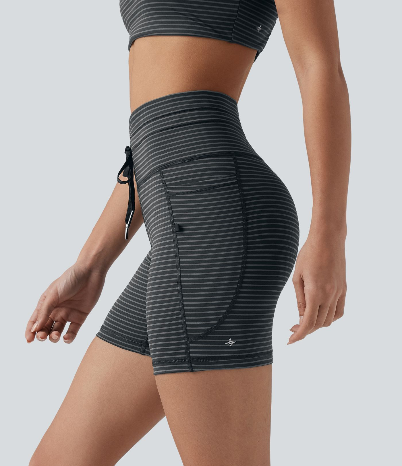 Women’s High Waisted Drawstring Striped Yoga Biker Shorts 5'' with Pockets - Halara | HALARA