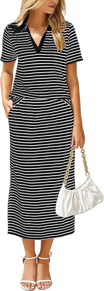 Glamaker Womens Striped 2 Piece Outfits Skirt Sets | Amazon (US)