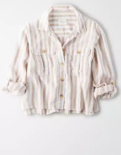 AE Striped Cropped Button Up Shirt | American Eagle Outfitters (US & CA)