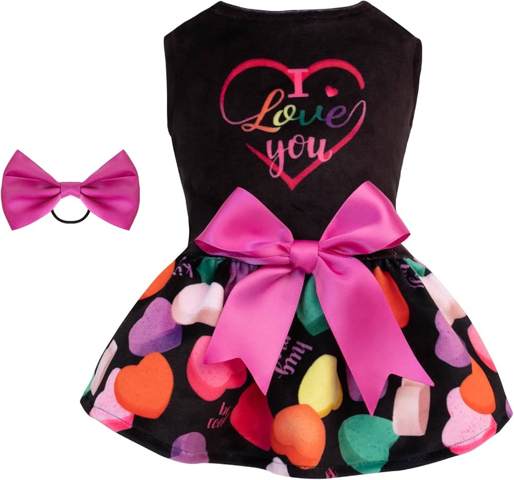 CuteBone I Love U Dress Velvet for Small Dogs Girl Puppy Valentines Day Dresses Black Dog Clothes... | Amazon (US)