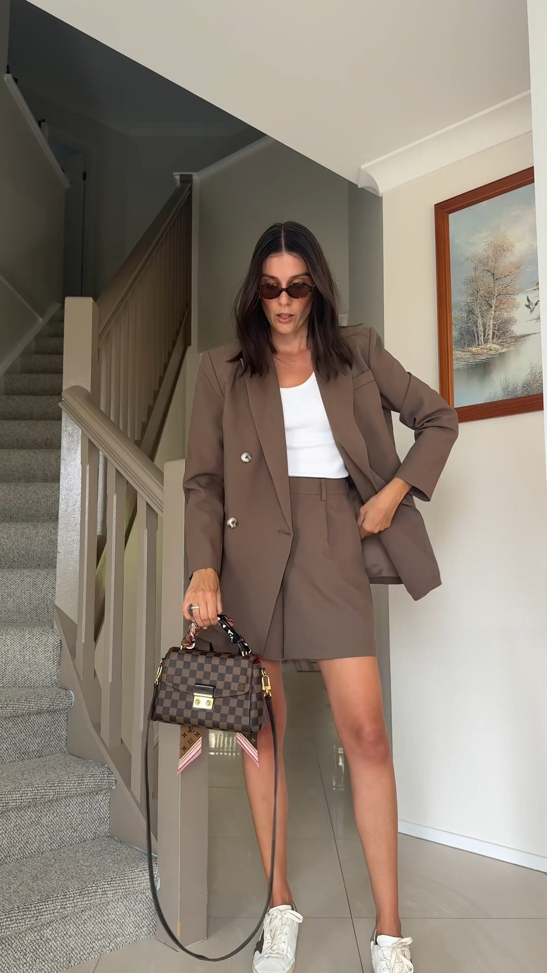 Espresso brown power suit with shorts and blazer. Similar items linked below x 