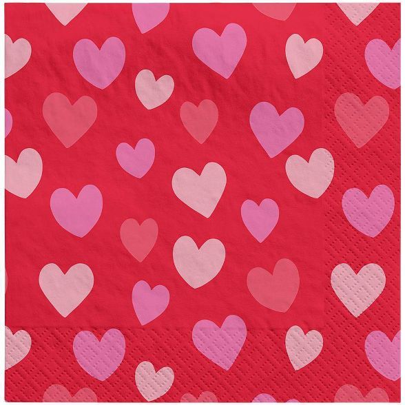 30ct Valentine&#39;s Day Medium Heart Lunch Napkins Red - Spritz&#8482; | Target