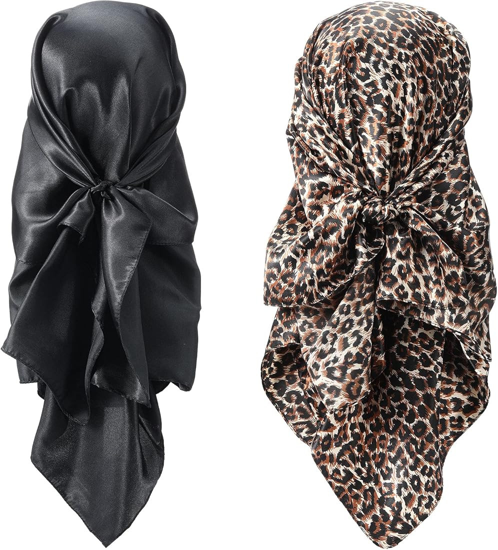 SATINIOR 35 Inch Silk Head Scarf 2 Pcs Large Square Neck Scarf Sleeping Hair Wrapping Satin Scarf... | Amazon (US)