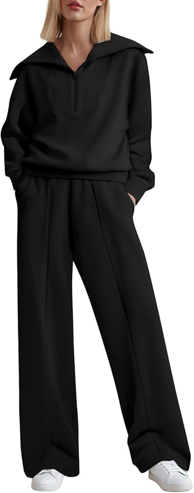 Aleumdr Two Piece Outfits Half Zip Sweatshirt Sweatsuit Lounge Sets for Women Matching Set Wide L... | Amazon (US)