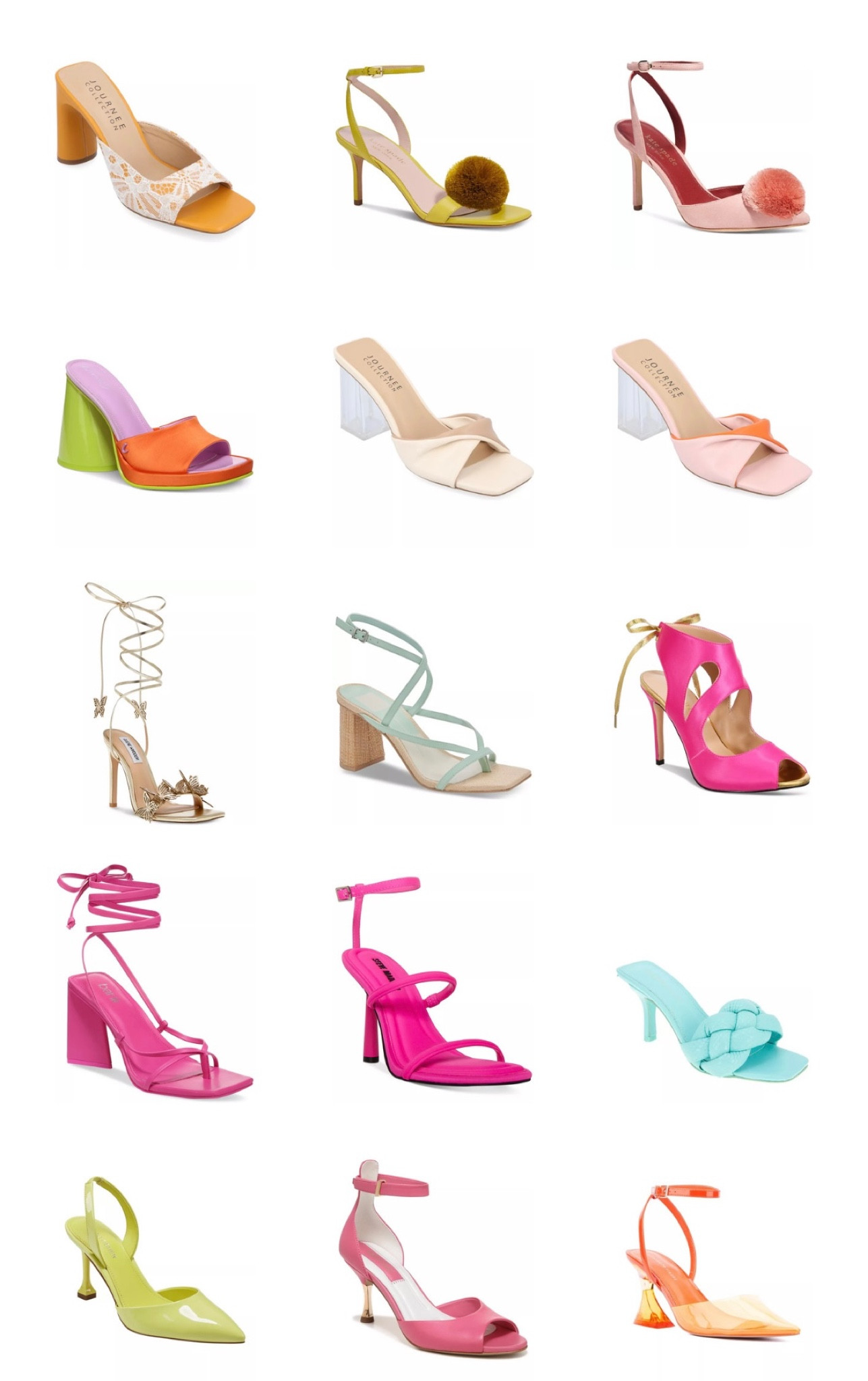 Summer heels. Colorful pumps. Pink shoes. Green sandals. Macys shoes. High heel sandals. Neon sandals. Orange heels. Spring colors. 

#LTKunder100 #LTKshoecrush #LTKunder50