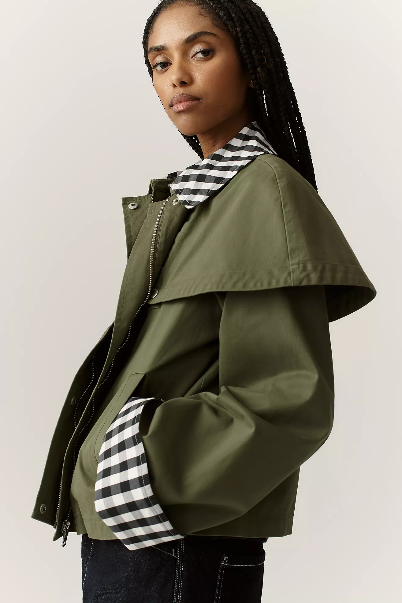 Avec Les Filles Gingham Trim Cape Jacket | Anthropologie (US)