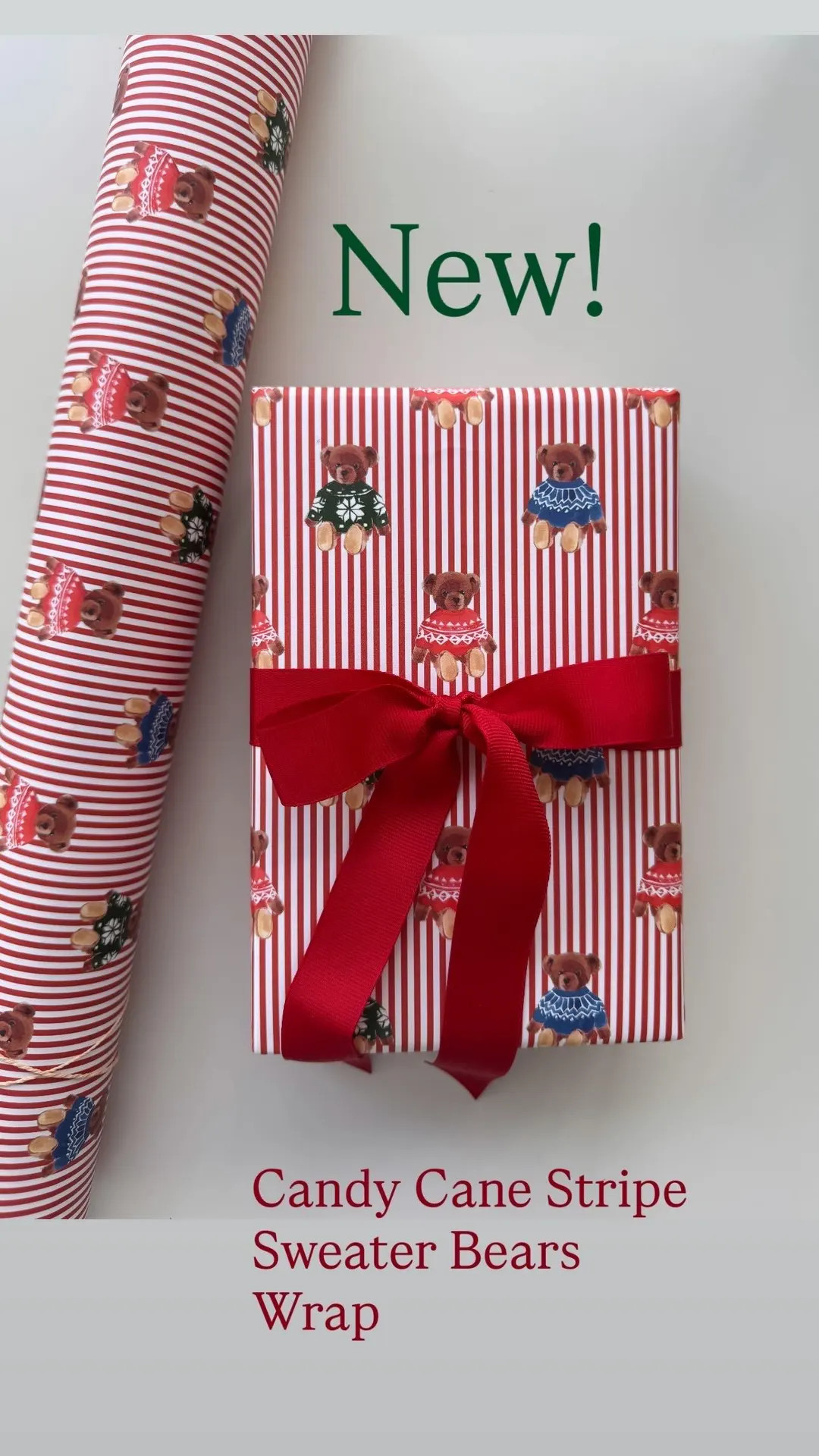 Wrapping Paper: Candy Cane Stripe Sweater Bears {Christmas, Holiday, Gift Wrap} | Etsy (US)