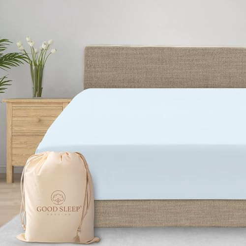 Good Sleep Bedding Queen Size Soft & Breathable Luxury 1000 Thread Count 16" Deep Pocket Egyptian Cotton Fitted Sheet - Light Blue | Amazon (US)