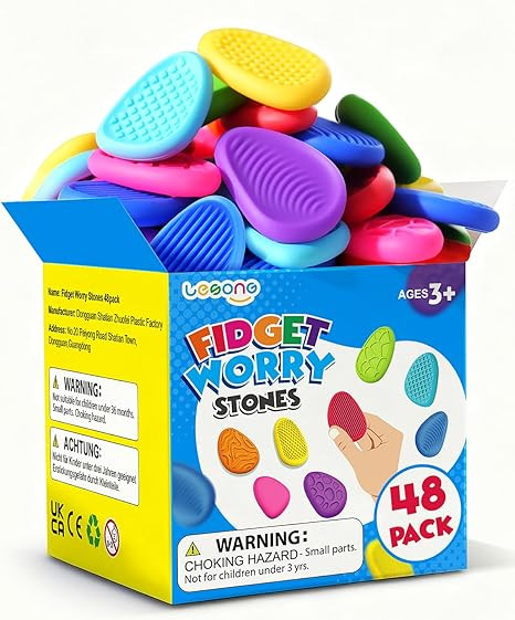 Fidget Toys Sensory Stone for Kids: 48 Pack Textured Worry Stones - Bulk Fidgets for Classroom Pr... | Amazon (US)
