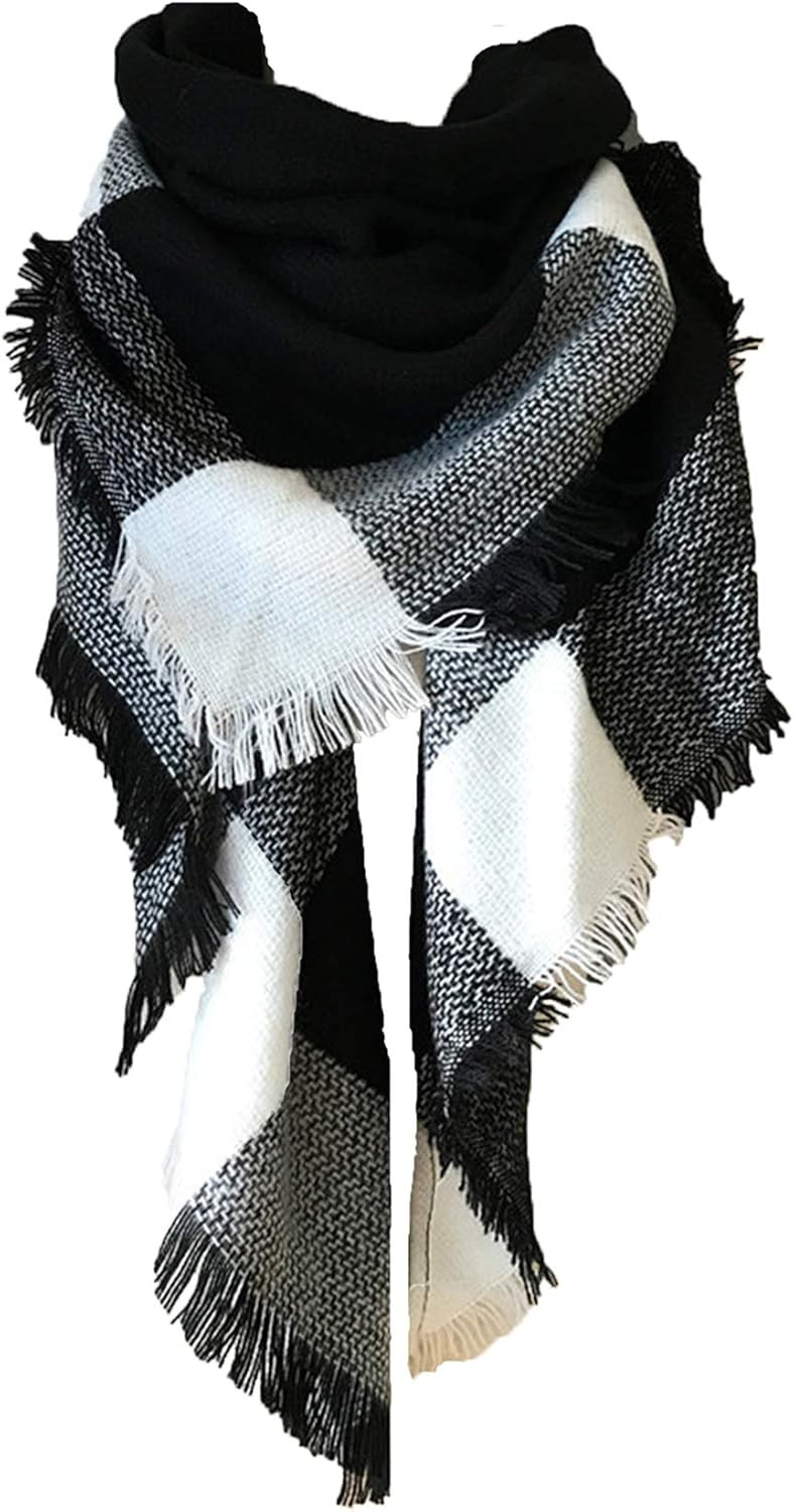 Wander Agio Womens Warm Long Shawl Winter Wraps Large Scarves Knit Cashmere Feel Plaid Triangle S... | Amazon (US)