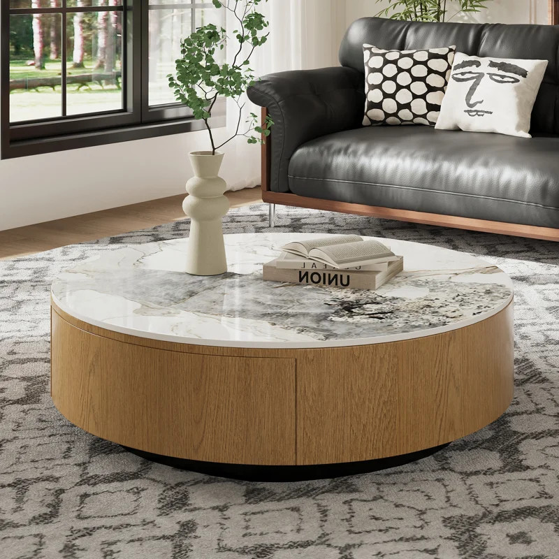 35'' Round Coffee Table for Living Room, Marble Coffee Table with Drawer, Fully Assembled | Wayfair North America