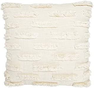 Creative Co-Op White Cotton Embroidered Lines of Decorative Fringe Pillows, 1 Count (Pack of 1) | Amazon (US)