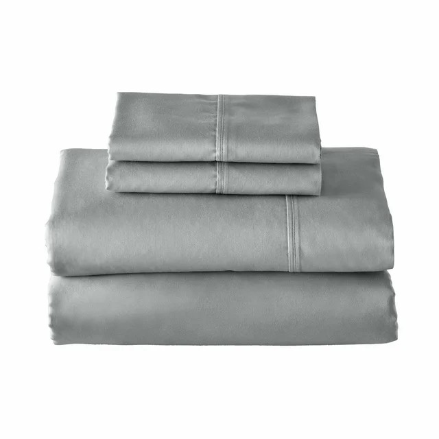 Better Homes & Gardens 100% Cotton Sateen 300 Thread Count Sheet Set, Queen, Soft Silver | Walmart (US)