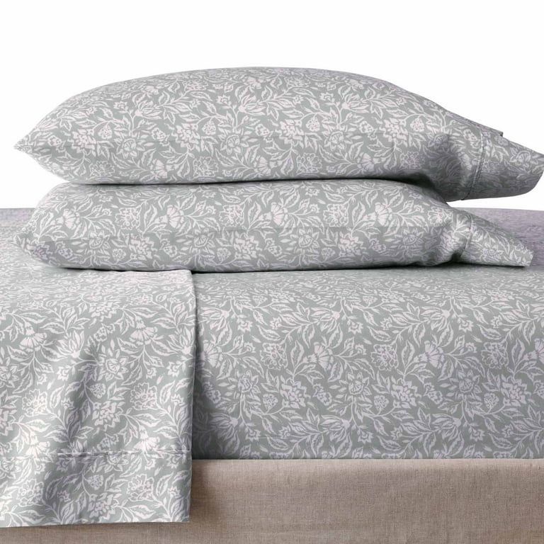 Better Homes & Gardens 100% Cotton Sateen 300 Thread Count Sheet Set, Queen, Floral Soft Silver | Walmart (US)