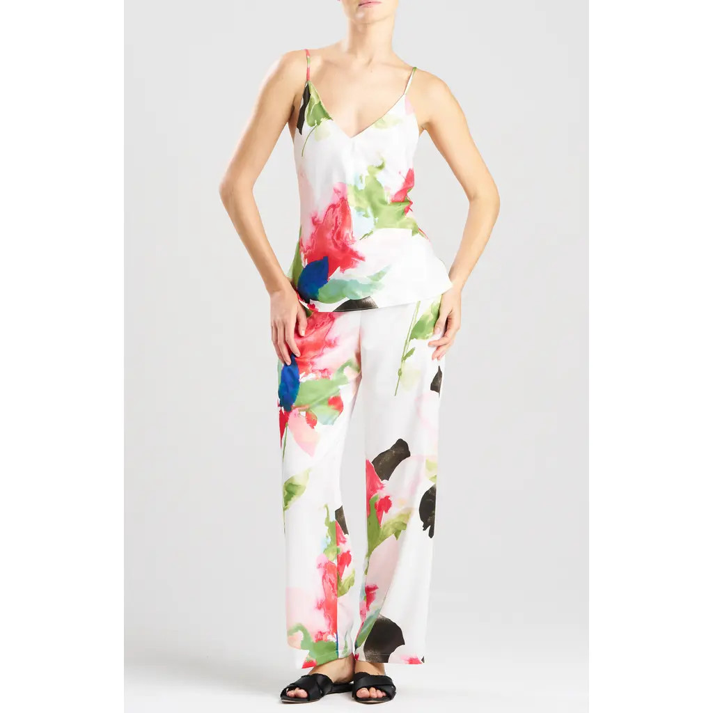 Natori Calypso Charmeuse Pajamas in White Multi at Nordstrom, Size Large | Nordstrom