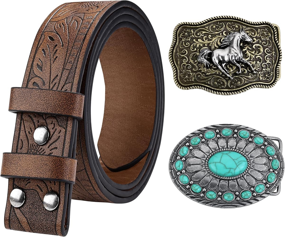 Western Cowboy Belt Set with Removable Mustang Buckle Boho Turquoise Buckle Leather Strap for Men... | Amazon (US)