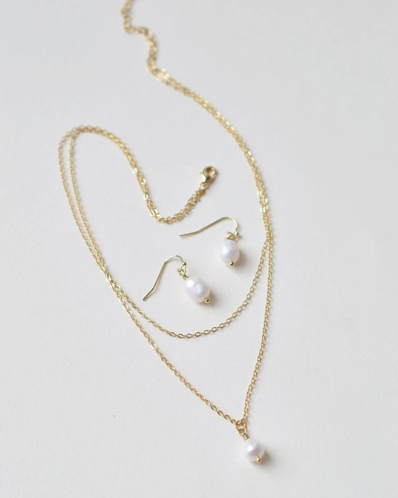 Layered Chain Pearl Drop Jewelry Set | Dareth Colburn