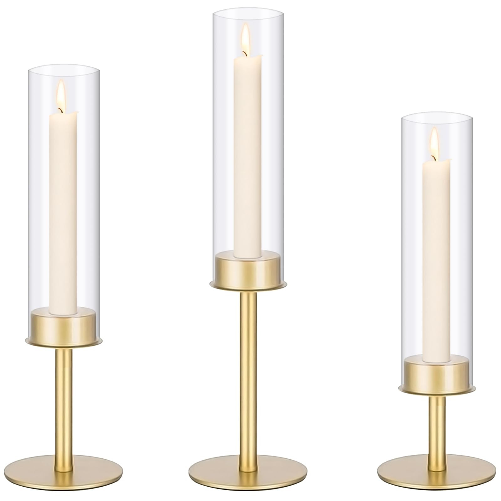 Gold Hurricane Candle Holders, Taper Glass Cover Candlestick, Tall Brass Candle Stick Decor for T... | Amazon (US)