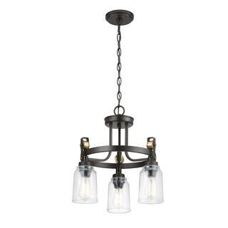 Knollwood 17-1/2 in. 3-Light Black Bronze with Brass Accents Industrial Round Chandelier for Kitc... | The Home Depot