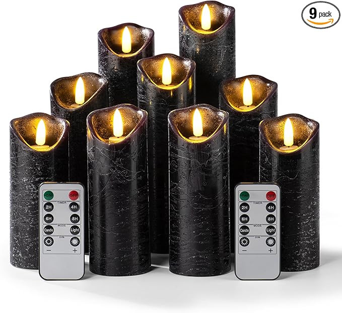 Pandaing Set of 9 Black Regular Textured Flameless Candles Battery Operated LED Real Wax Flickeri... | Amazon (US)