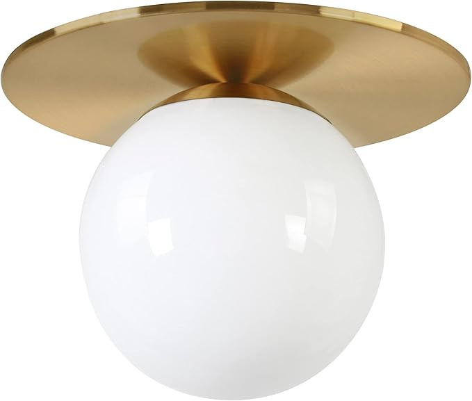 Henn&Hart 12" Wide Flush Mount with Glass Shade in Brushed Brass/White, Semi Flush Mount, Flush M... | Amazon (US)