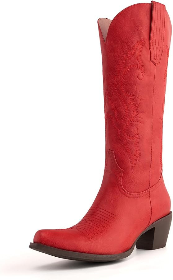 DREAMCIA Vintage Western Cowboy Boots for Women with Embroidery and Chunky Heel, Mid Calf Height ... | Amazon (US)