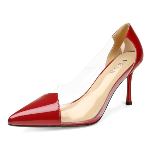 VBDB Clear Red Stiletto Heels for Women Pointed Toe High Heel Closed Pumps Party Wedding Dress Shoes Size 7 | Amazon (US)