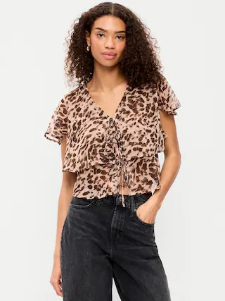 Tiered Ruffle Tie-Front Top | Old Navy (US)